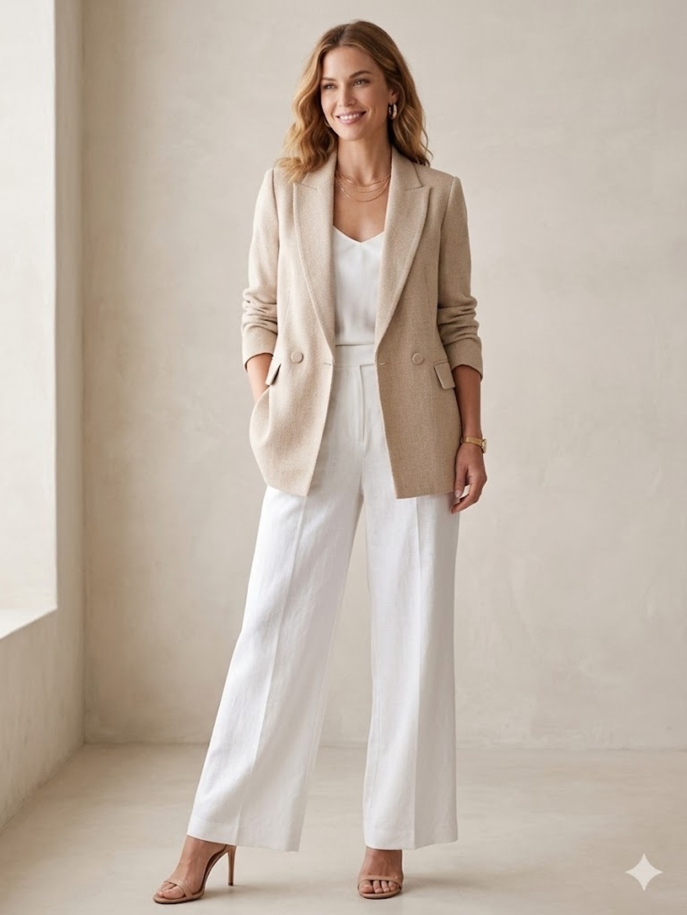 House of Harlow 1960 double-breasted Beige Textured Blazer Oversized Style